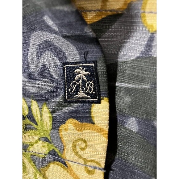 Tommy Bahama Hawaiian Charcoal Yellow Floral AOP Silk Camp Beach Shirt Men's XXL - Picture 6 of 8